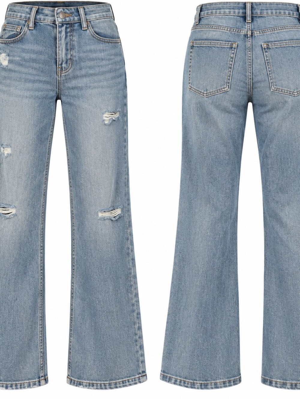 Light Blue High-Rise Distressed Wide-Leg Jeans